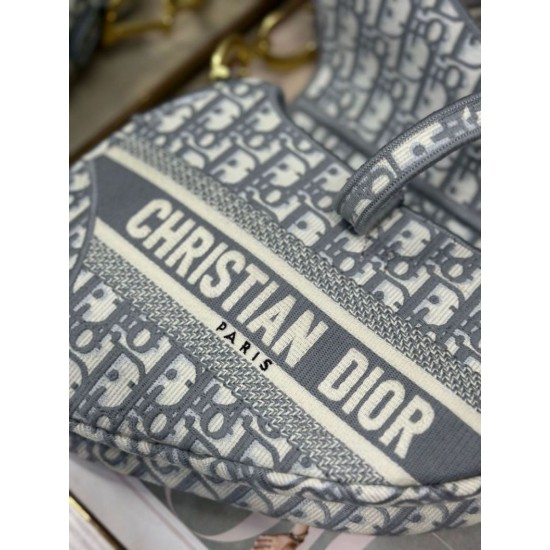 Mirror Quality Replica Dior Saddle Oblique Embroidered Shoulder Bag in Gray Knockoff