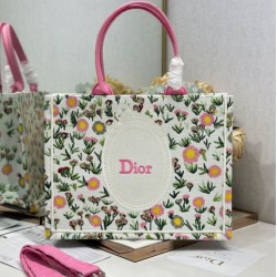 Mirror Quality Replica Dior Multicolored Book Tote Bag with Daisy Garden Embroidery and Pink Handle Knockoff