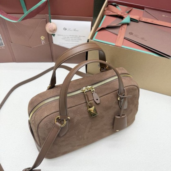Mirror Quality Replica Loro Piana Small Suede Shoulder Bag in Brown Blade Knockoff