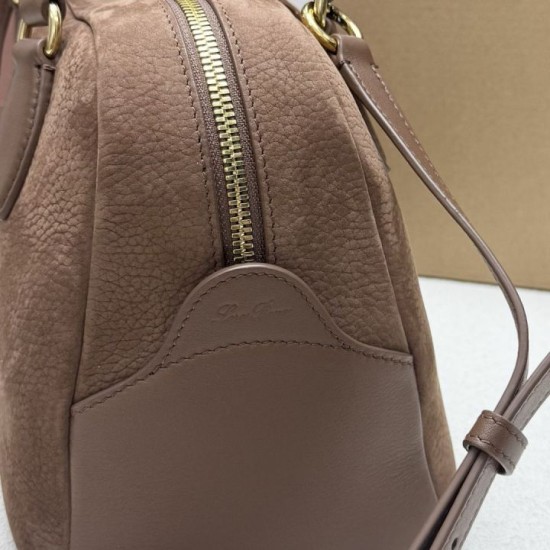 Mirror Quality Replica Loro Piana Small Suede Shoulder Bag in Brown Blade Knockoff
