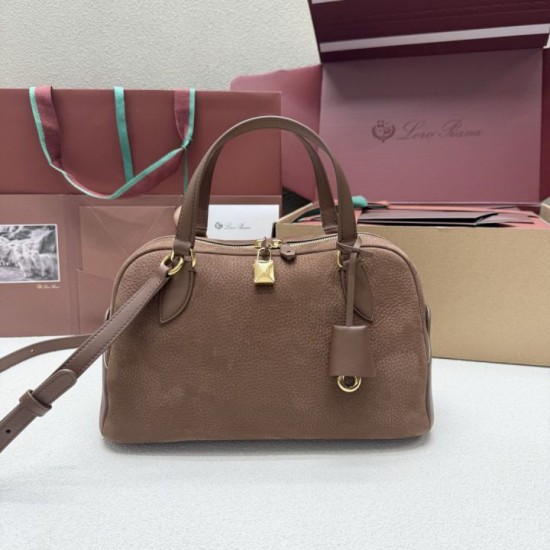 Mirror Quality Replica Loro Piana Small Suede Shoulder Bag in Brown Blade Knockoff