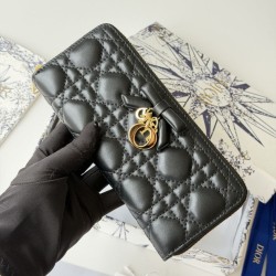 Mirror Quality Replica Dior Lady Dior Voyageur Zip Around Wallet Black Knockoff