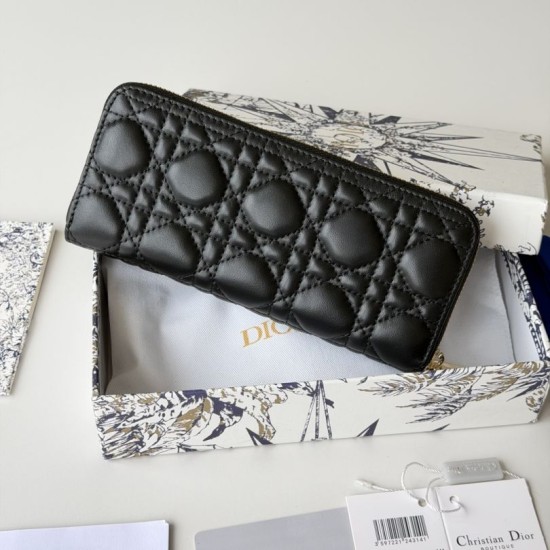 Mirror Quality Replica Dior Lady Dior Voyageur Zip Around Wallet Black Knockoff