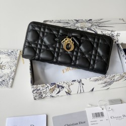 Mirror Quality Replica Dior Lady Dior Voyageur Zip Around Wallet Black Knockoff