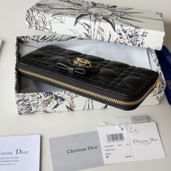 Mirror Quality Replica Dior Lady Dior Voyageur Zip Around Wallet Black Knockoff