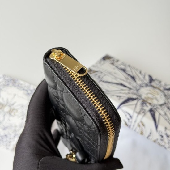 Mirror Quality Replica Dior Lady Dior Voyageur Zip Around Wallet Black Knockoff