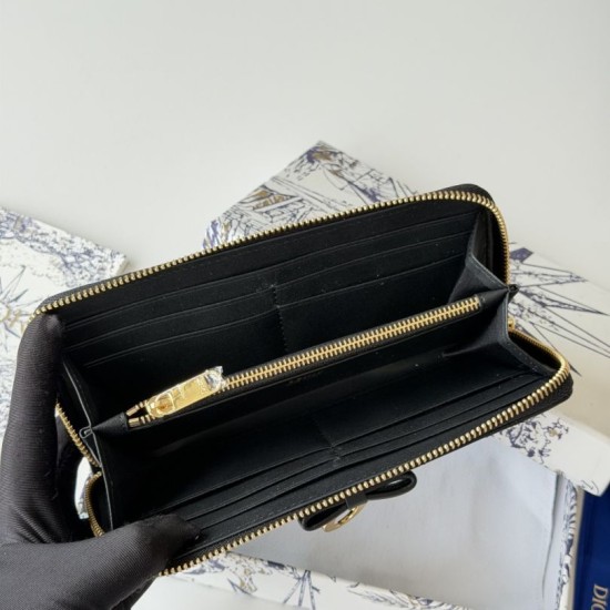 Mirror Quality Replica Dior Lady Dior Voyageur Zip Around Wallet Black Knockoff