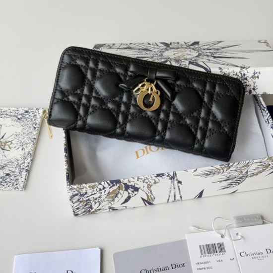 Mirror Quality Replica Dior Lady Dior Voyageur Zip Around Wallet Black Knockoff