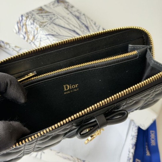 Mirror Quality Replica Dior Lady Dior Voyageur Zip Around Wallet Black Knockoff