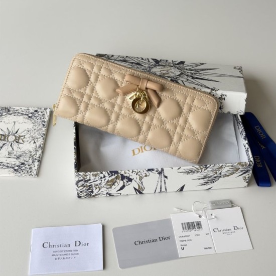 Mirror Quality Replica Dior Lady Dior Voyageur Zip Around Wallet Apricot Knockoff