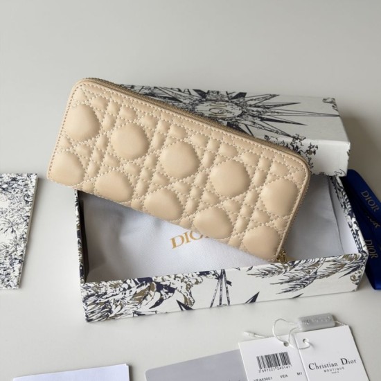 Mirror Quality Replica Dior Lady Dior Voyageur Zip Around Wallet Apricot Knockoff