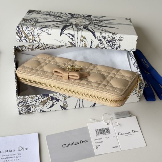 Mirror Quality Replica Dior Lady Dior Voyageur Zip Around Wallet Apricot Knockoff