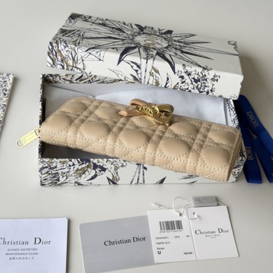 Mirror Quality Replica Dior Lady Dior Voyageur Zip Around Wallet Apricot Knockoff
