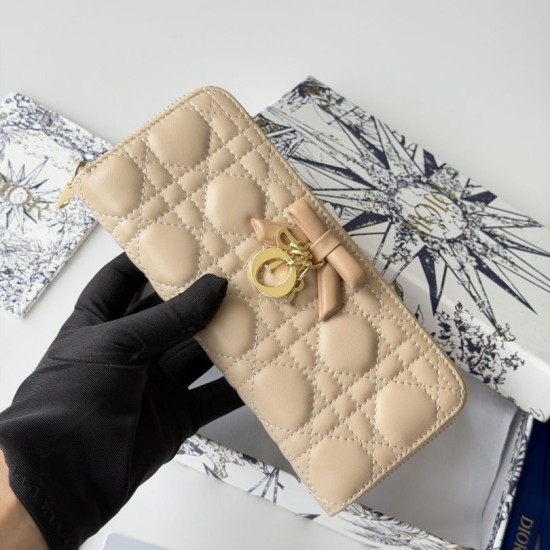 Mirror Quality Replica Dior Lady Dior Voyageur Zip Around Wallet Apricot Knockoff
