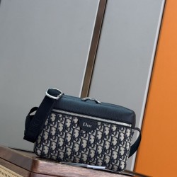 Mirror Quality Replica Dior Rider Shoulder Bag with Oblique Zip Blue Knockoff