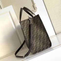Mirror Quality Replica Fendi FF Jacquard Tote Shopper Bag Brown Knockoff