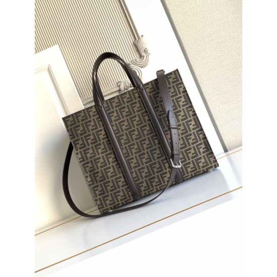 Mirror Quality Replica Fendi FF Jacquard Tote Shopper Bag Brown Knockoff