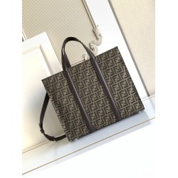 Mirror Quality Replica Fendi FF Jacquard Tote Shopper Bag Brown Knockoff