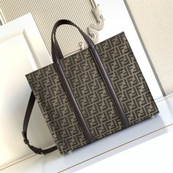 Mirror Quality Replica Fendi FF Jacquard Tote Shopper Bag Brown Knockoff