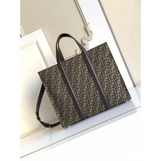 Mirror Quality Replica Fendi FF Jacquard Tote Shopper Bag Brown Knockoff
