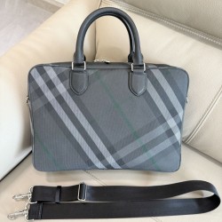 1:1 Replica Burberry Grid Briefcase with Equestrian Logo Gray