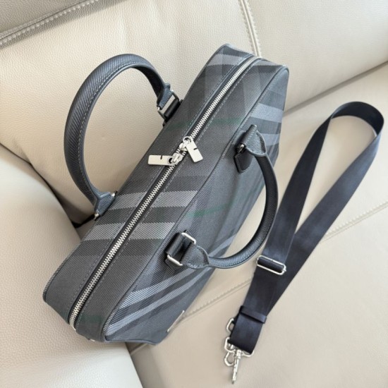 Top Replica Burberry Grid Briefcase with Equestrian Logo Gray 1:1 Replica Burberry Grid Briefcase with Equestrian Logo Gray
