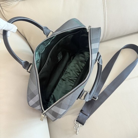 Top Replica Burberry Grid Briefcase with Equestrian Logo Gray 1:1 Replica Burberry Grid Briefcase with Equestrian Logo Gray