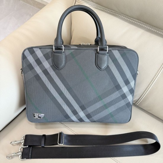 Top Replica Burberry Grid Briefcase with Equestrian Logo Gray 1:1 Replica Burberry Grid Briefcase with Equestrian Logo Gray