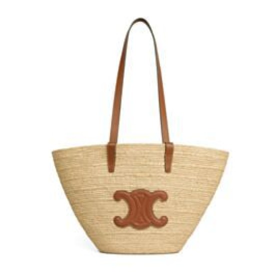 Replica Celine Medium Supple Celine Classic Panier Raffia And Calfskin 114342 Coffee