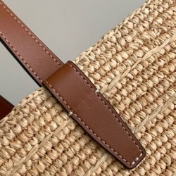 Replica Celine Medium Supple Celine Classic Panier Raffia And Calfskin 114342 Coffee