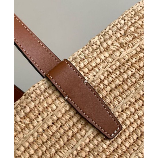 Replica Celine Medium Supple Celine Classic Panier Raffia And Calfskin 114342 Coffee