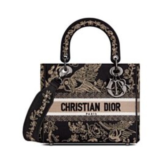 Fake Christian Dior Medium Lady D-Lite Bag Black Replica