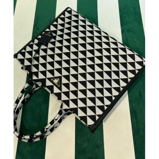 Fake Prada Large Prada Symbole Jacquard Fabric Handbag Blue Replica Replica Prada Large Prada Symbole Jacquard Fabric Handbag Blue