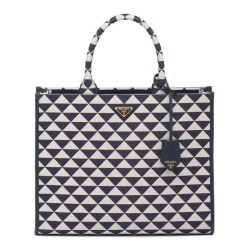 Replica Prada Large Prada Symbole Jacquard Fabric Handbag Blue