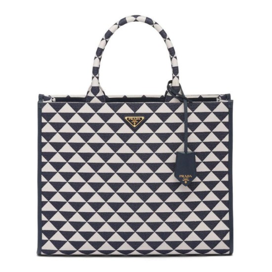 Fake Prada Large Prada Symbole Jacquard Fabric Handbag Blue Replica Replica Prada Large Prada Symbole Jacquard Fabric Handbag Blue