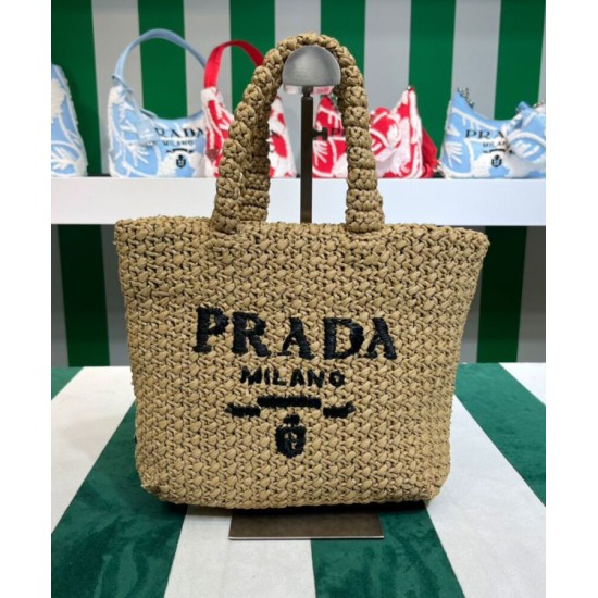 Replica Prada Small Raffia Tote Bag Apricot