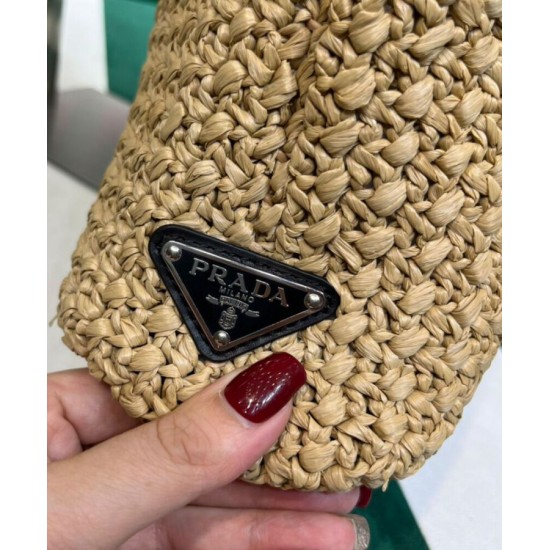 Replica Prada Small Raffia Tote Bag Apricot