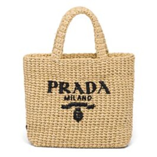 Replica Prada Small Raffia Tote Bag Apricot