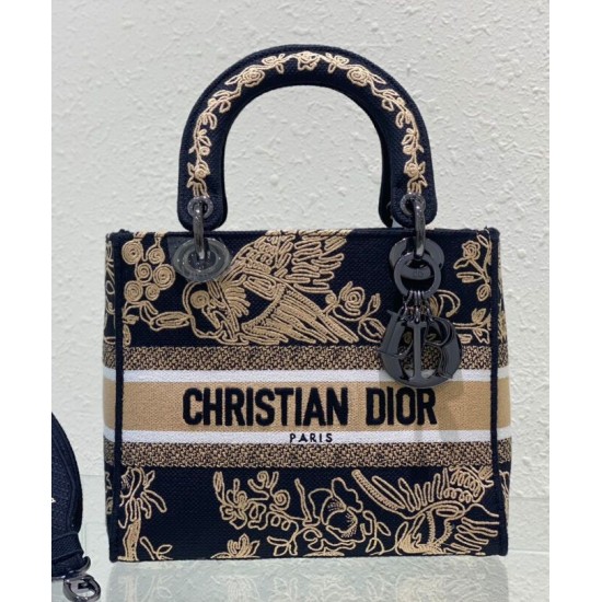 Fake Christian Dior Medium Lady D-Lite Bag Black Replica