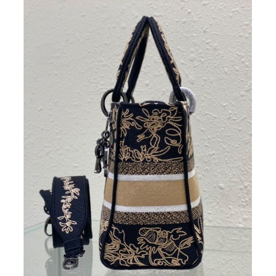 Fake Christian Dior Medium Lady D-Lite Bag Black Replica
