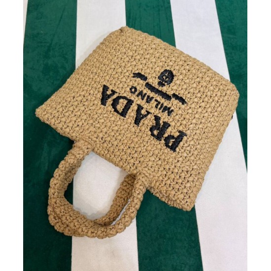 Replica Prada Small Raffia Tote Bag Apricot