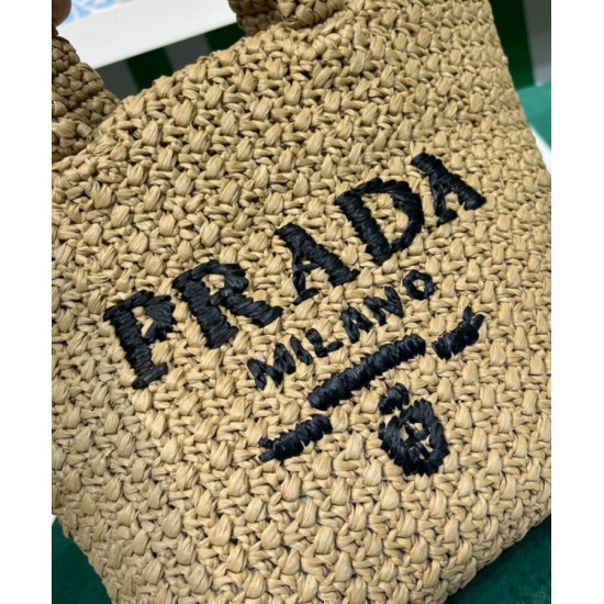 Replica Prada Small Raffia Tote Bag Apricot