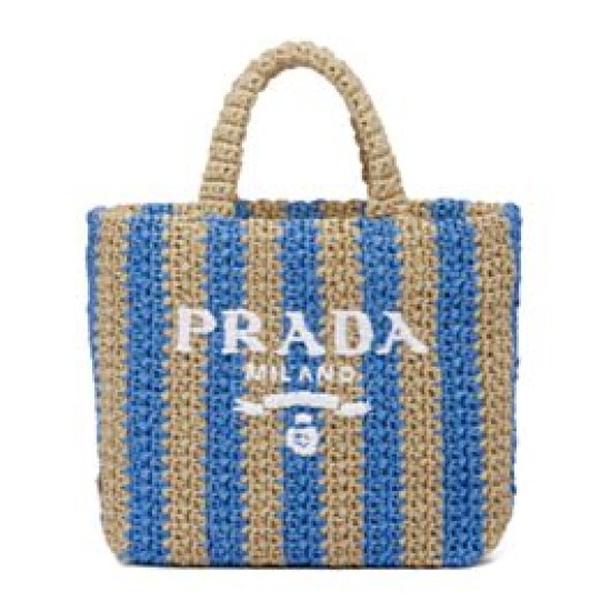 Replica Prada Small Raffia Tote Bag Blue