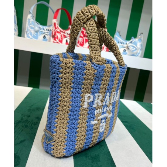 Replica Prada Small Raffia Tote Bag Blue