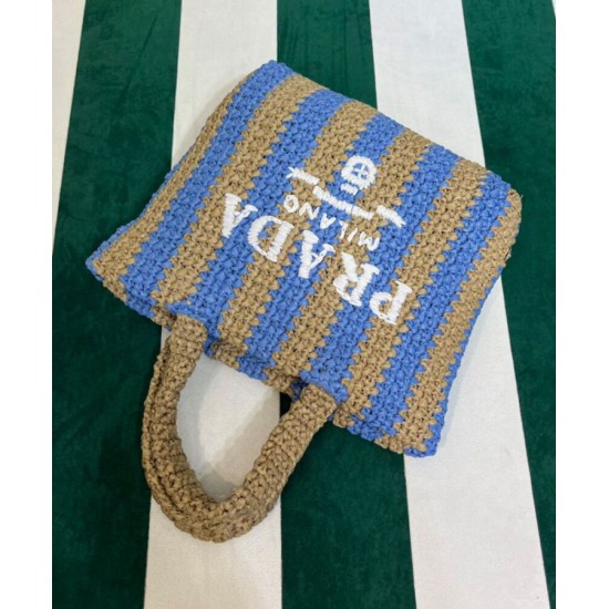 Replica Prada Small Raffia Tote Bag Blue
