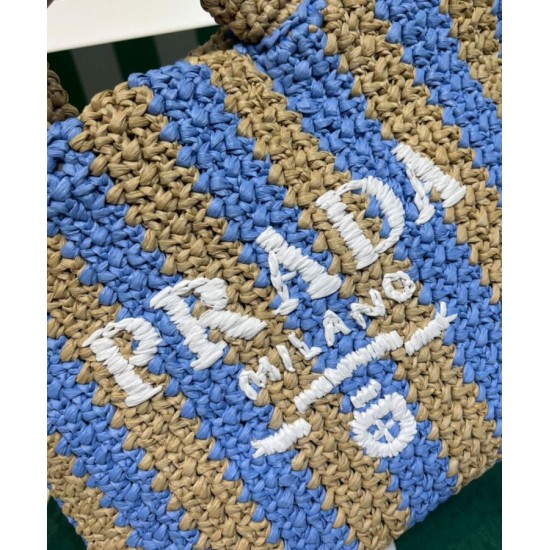 Replica Prada Small Raffia Tote Bag Blue