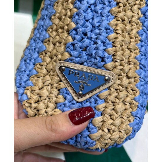 Replica Prada Small Raffia Tote Bag Blue