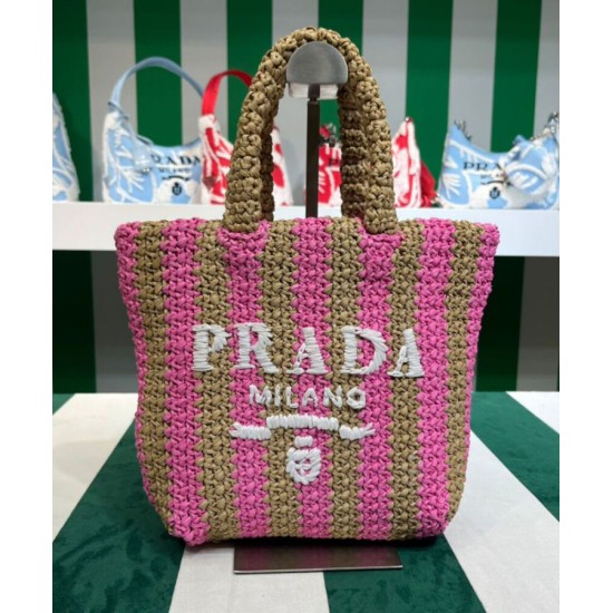 Replica Prada Small Raffia Tote Bag Peachblow