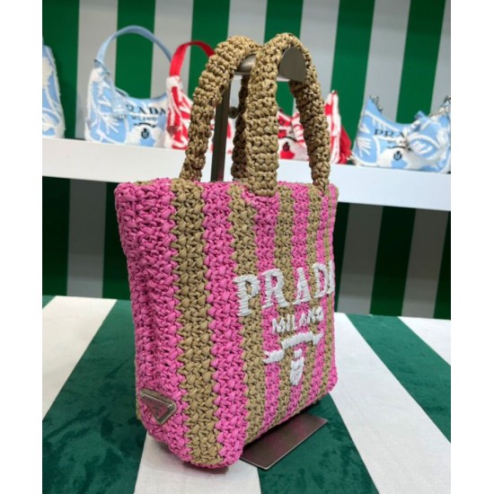 Replica Prada Small Raffia Tote Bag Peachblow