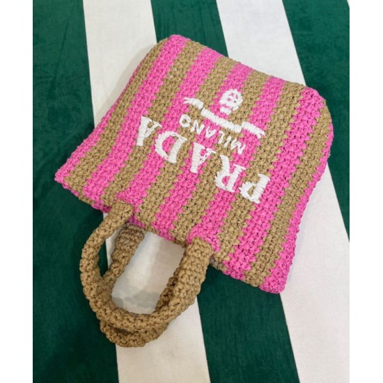Replica Prada Small Raffia Tote Bag Peachblow